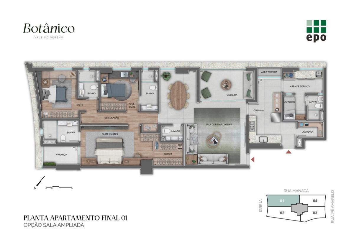 Apartamento, Vale do Sereno, 4 Quartos, 3 Vagas