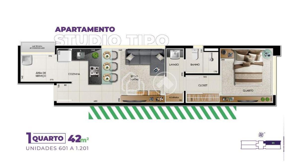 Cobertura, Barro Preto, 1 Quarto, 1 Vaga