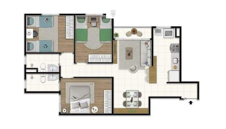 Apartamento, Diamante, 3 Quartos, 2 Vagas, 1 Suíte