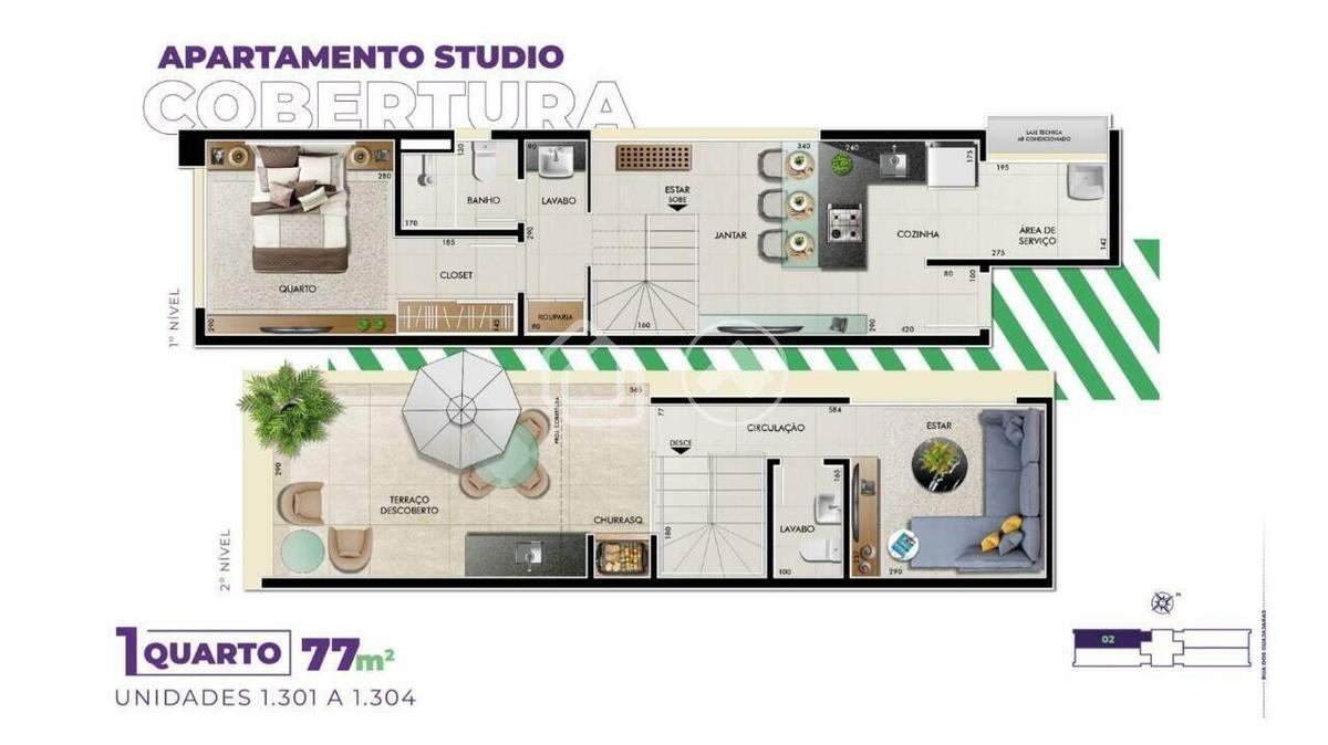 Cobertura, Barro Preto, 1 Quarto, 1 Vaga