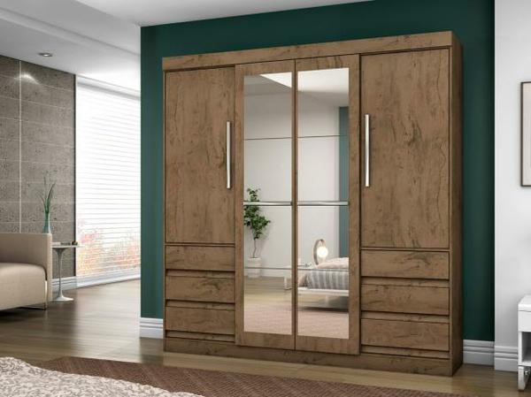 Guarda-roupa Casal 4 Portas 6 Gavetas - Araplac Linea Com Espelho
