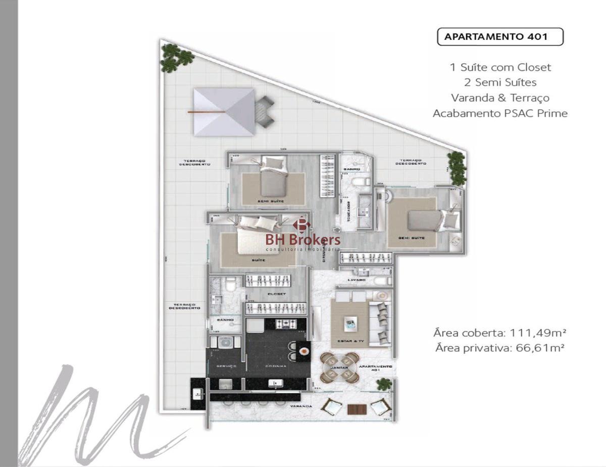 Apartamento, Lourdes, 3 Quartos, 2 Vagas, 3 Suítes