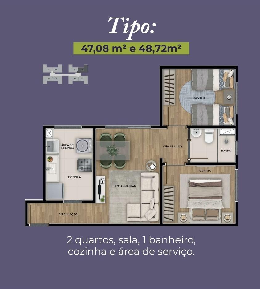 Apartamento, Milionários, 2 Quartos, 1 Vaga
