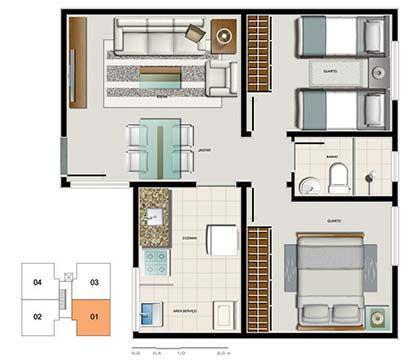 Apartamento, Duque de Caxias, 2 Quartos, 1 Vaga