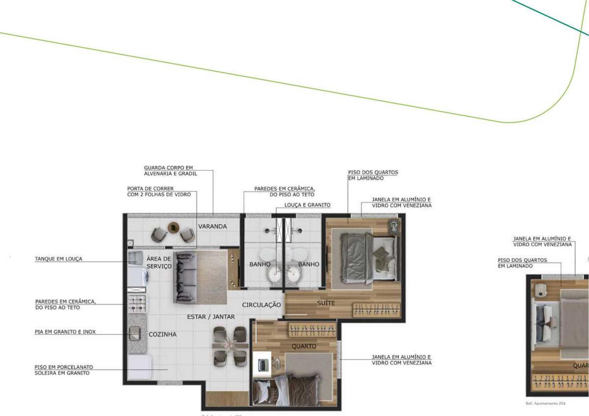Apartamento, Havaí, 2 Quartos, 1 Vaga, 2 Suítes