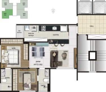 Cobertura, Funcionários, 2 Quartos, 2 Vagas, 1 Suíte