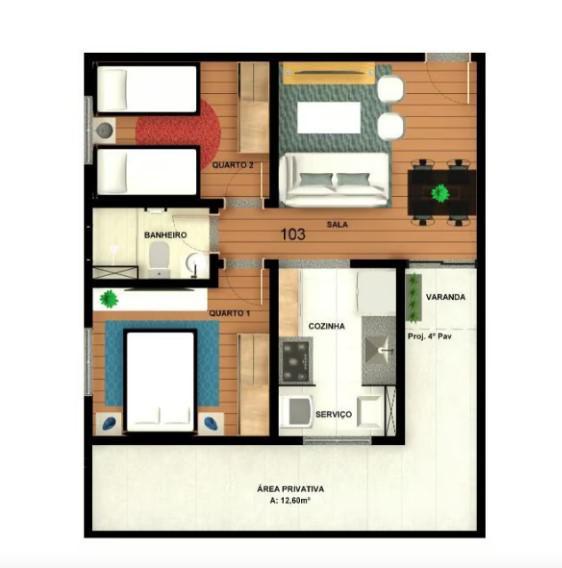 Apartamento, Diamante, 2 Quartos, 1 Vaga