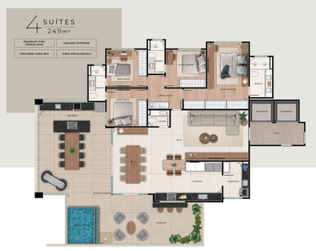 Apartamento, Ouro Preto, 4 Quartos, 3 Vagas, 4 Suítes