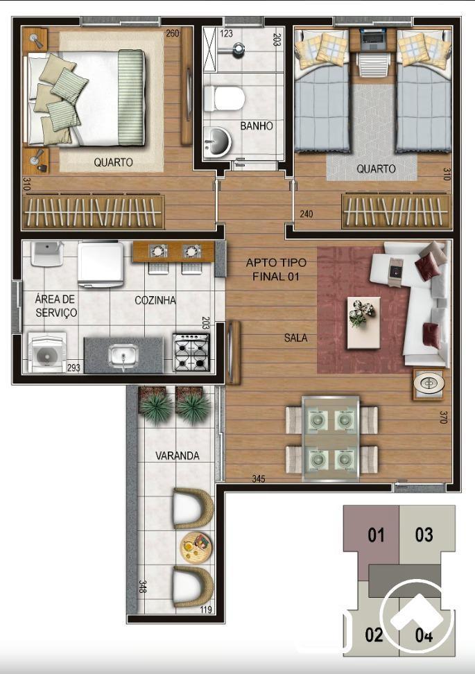 Apartamento, Alto Caiçaras, 2 Quartos, 1 Vaga