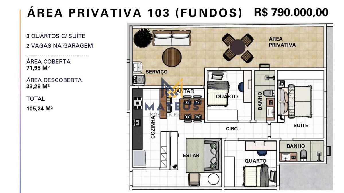 Apartamento, Caiçaras, 3 Quartos, 2 Vagas, 1 Suíte
