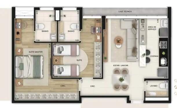 Apartamento, Funcionários, 3 Quartos, 2 Vagas, 3 Suítes