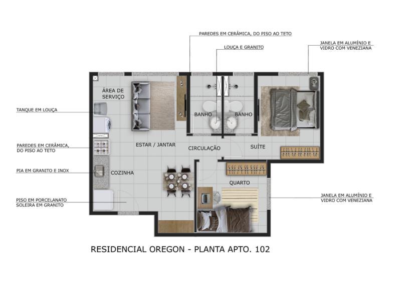 Apartamento, Havaí, 2 Quartos, 1 Vaga, 1 Suíte