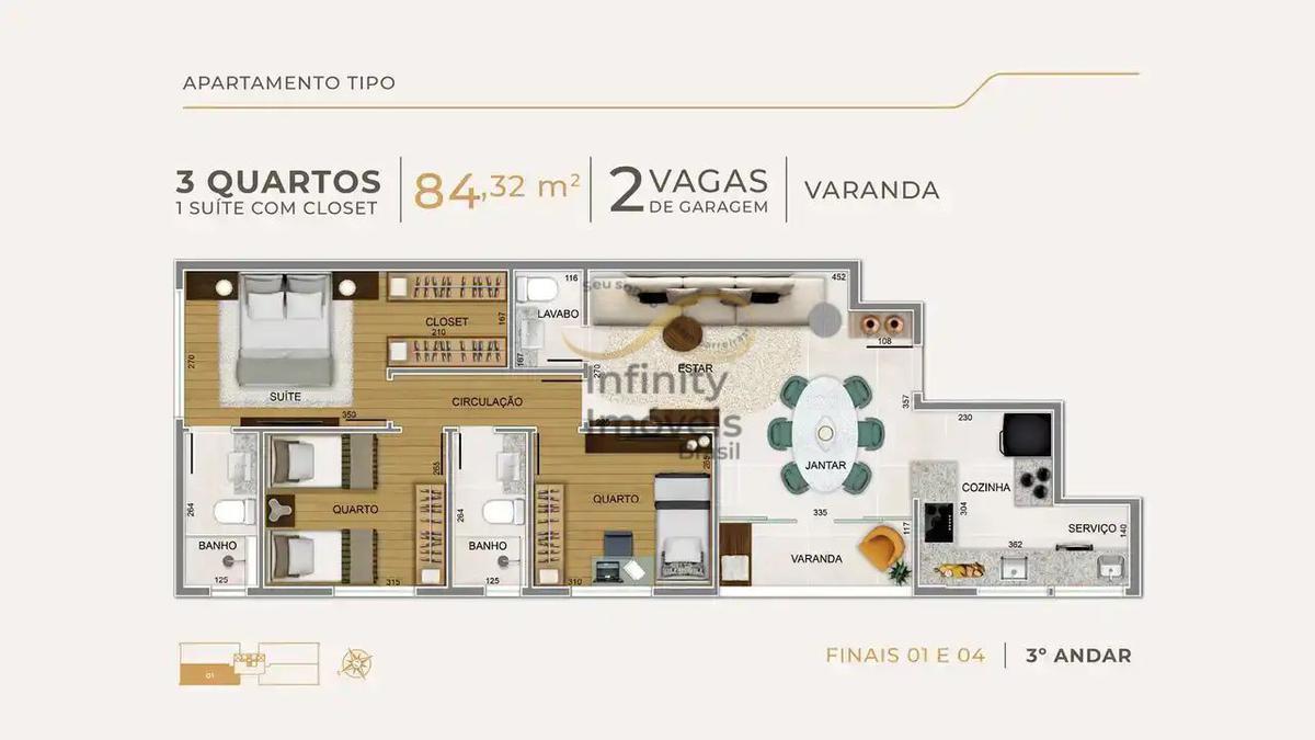 Apartamento, Funcionários, 3 Quartos
