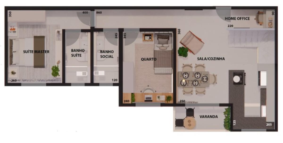 Cobertura, Três Barras, 2 Quartos, 1 Vaga, 1 Suíte