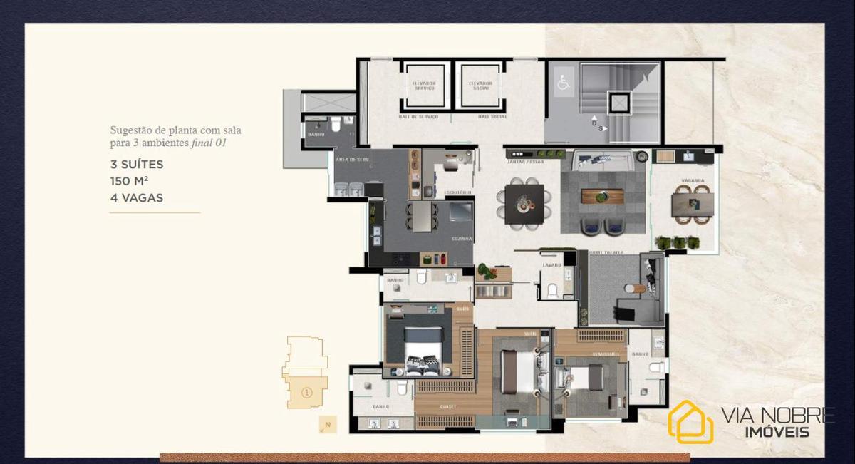 Apartamento, Serra, 4 Quartos, 4 Vagas, 3 Suítes