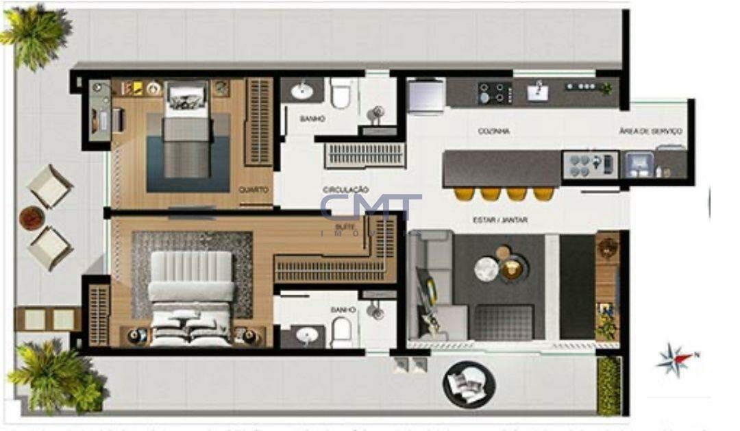 Apartamento, Funcionários, 2 Quartos, 2 Vagas, 1 Suíte