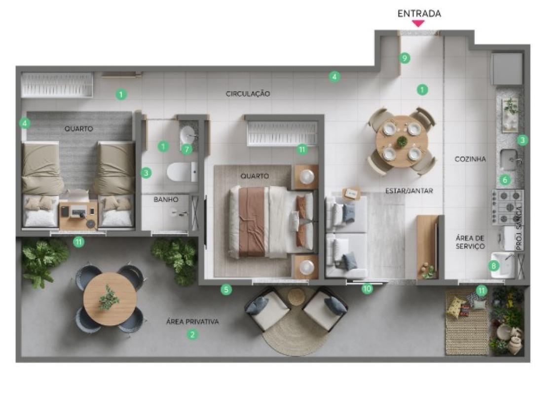 Apartamento, Três Barras, 2 Quartos, 1 Vaga