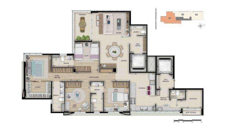 Apartamento, Funcionários, 4 Quartos, 3 Vagas, 3 Suítes