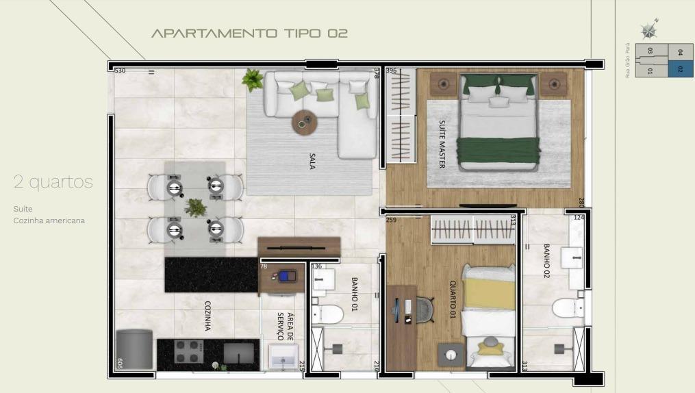 Cobertura, Funcionários, 2 Quartos, 2 Vagas, 1 Suíte