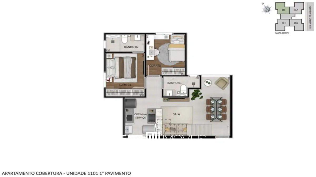 Apartamento, Santa Branca, 2 Quartos, 1 Vaga, 1 Suíte