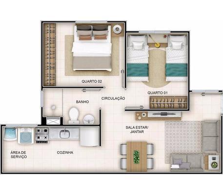 Apartamento, Trevo, 2 Quartos, 1 Vaga