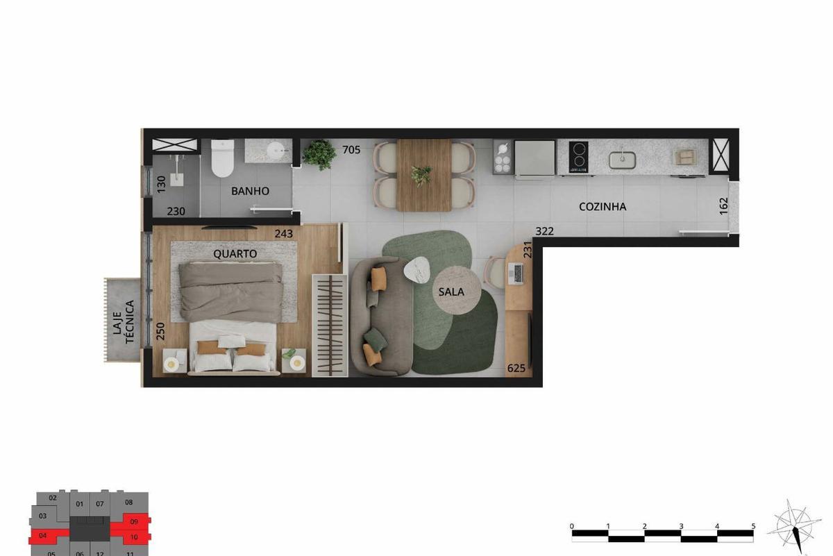 Apartamento, Funcionários, 1 Quarto, 1 Vaga