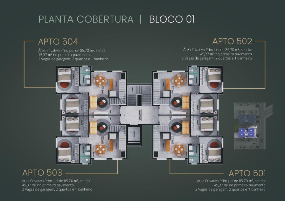 Cobertura, Minaslândia (p Maio), 2 Quartos, 2 Vagas