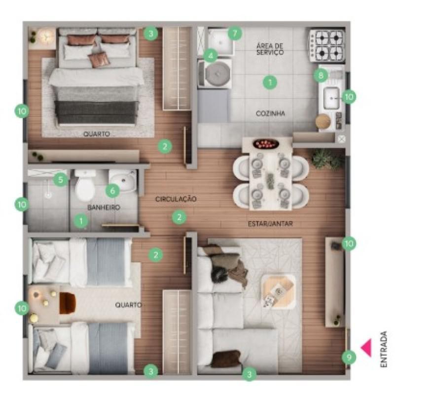 Apartamento, Três Barras, 2 Quartos, 1 Vaga