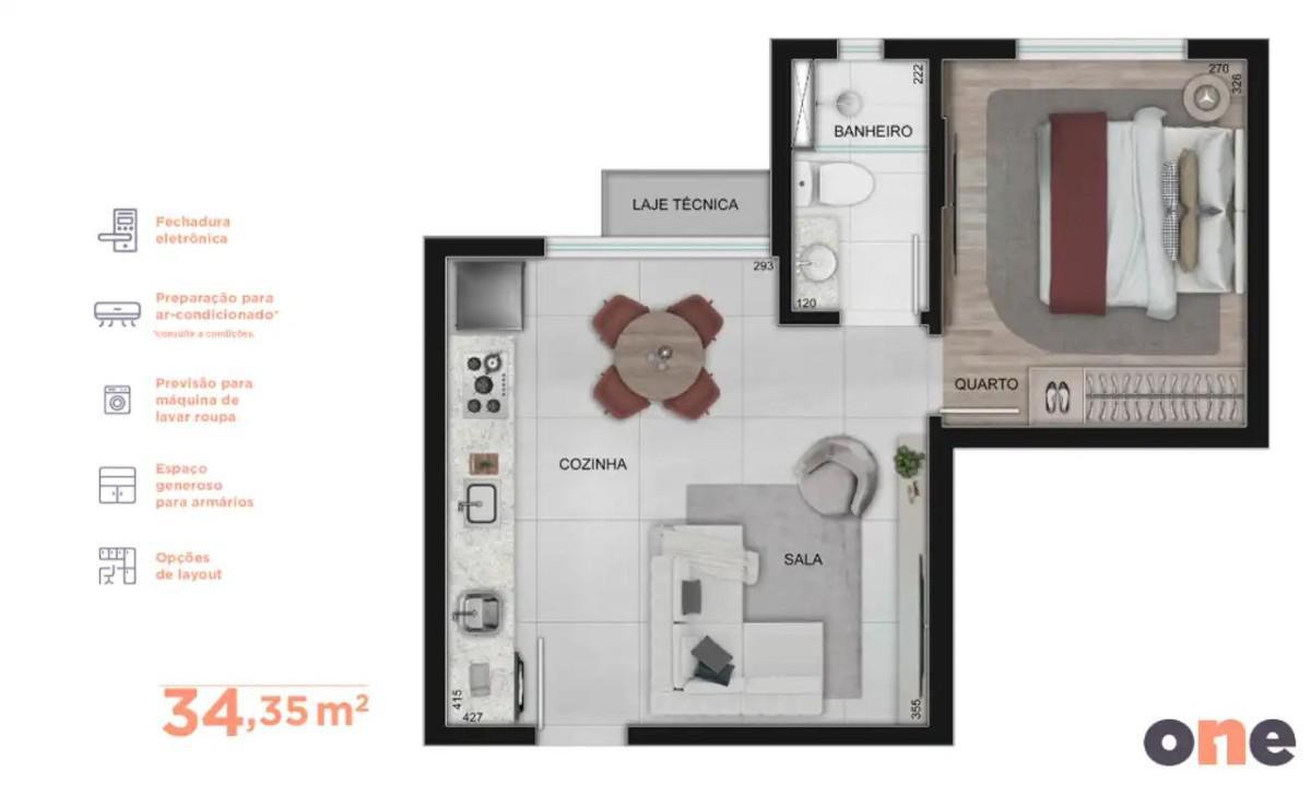 Apartamento, Centro, 2 Quartos, 0 Vaga, 1 Suíte