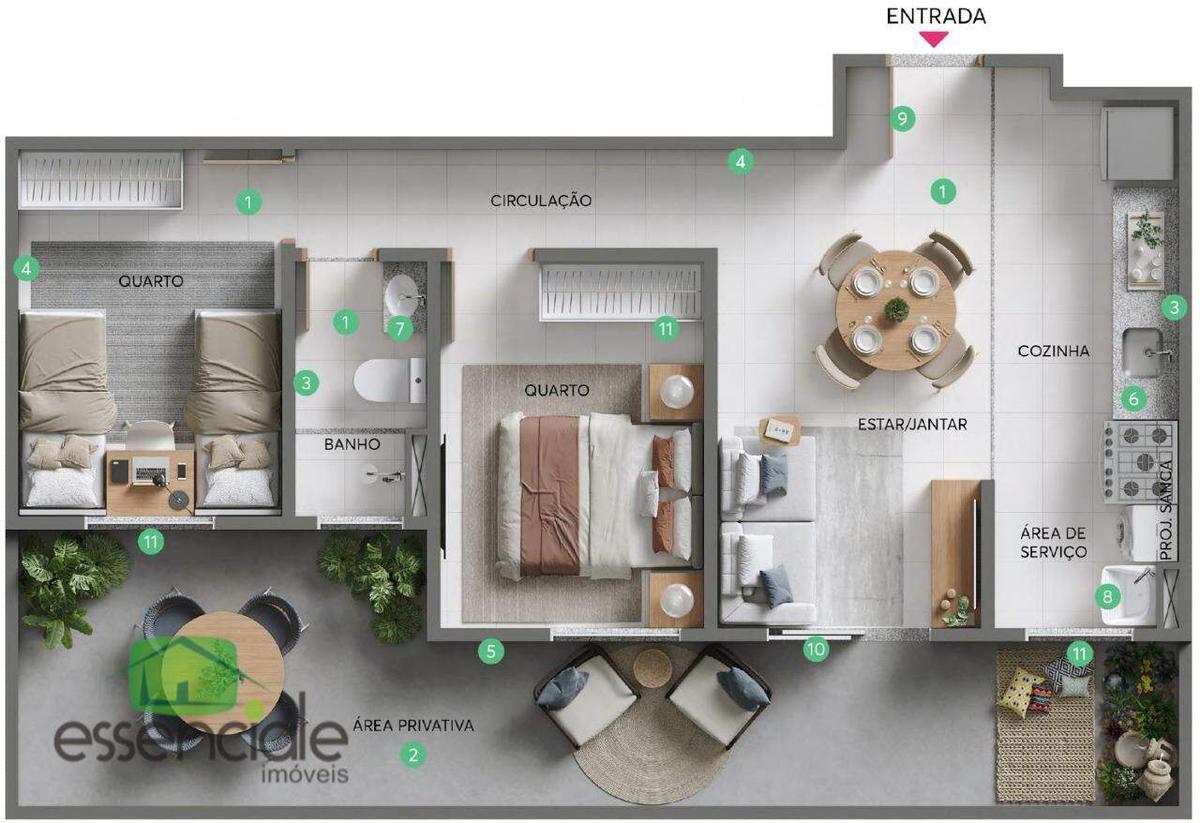 Apartamento, Três Barras, 2 Quartos, 1 Vaga