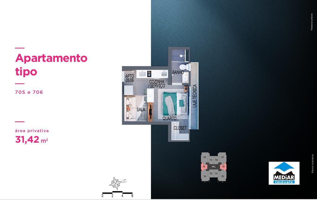 Apartamento, Santa Efigênia, 1 Quarto, 0 Vaga, 1 Suíte