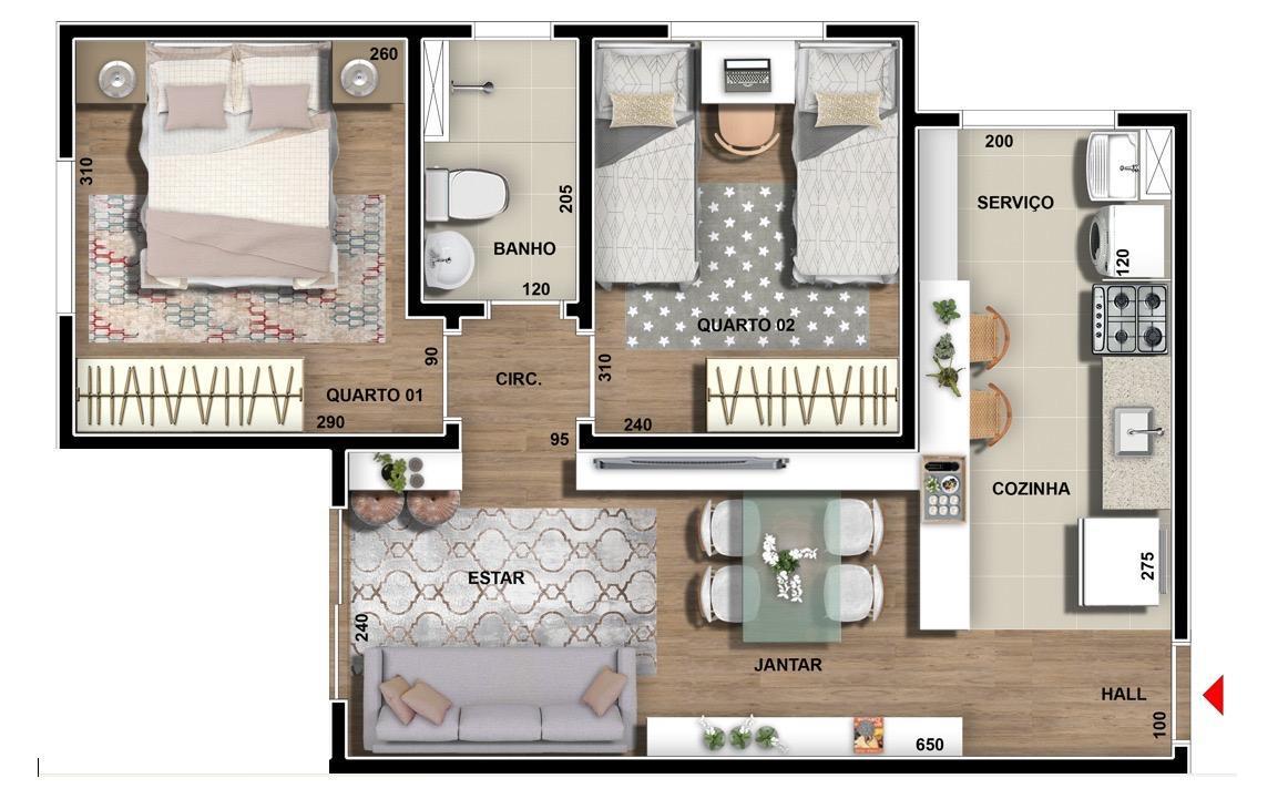 Apartamento, Nova Pampulha, 2 Quartos, 1 Vaga