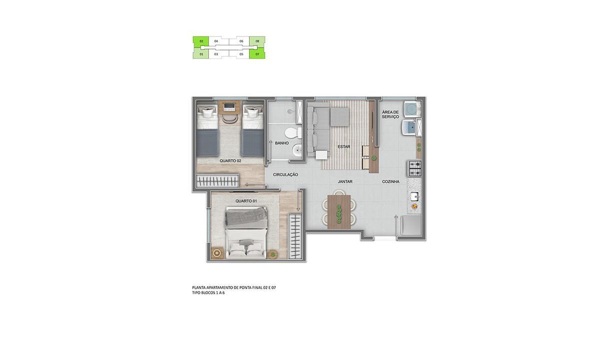 Apartamento, São Gabriel, 2 Quartos, 1 Vaga