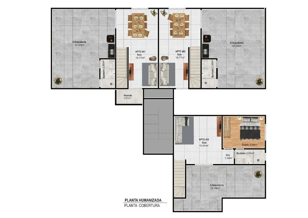 Cobertura, Palmeiras, 3 Quartos, 1 Vaga