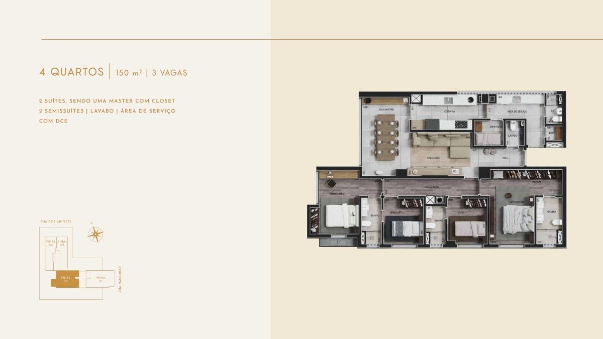 Apartamento, Funcionários, 4 Quartos, 3 Vagas, 2 Suítes