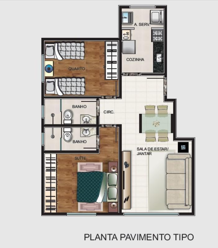 Apartamento, Concórdia, 2 Quartos, 1 Vaga, 1 Suíte