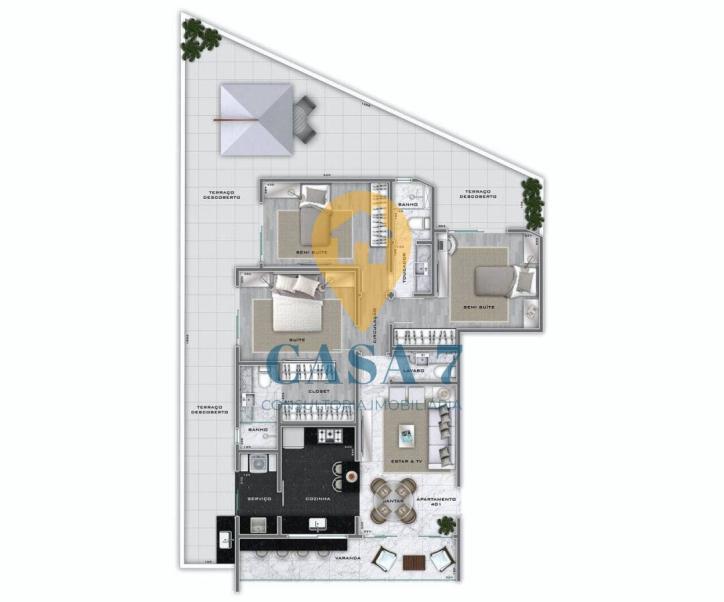 Apartamento, Lourdes, 3 Quartos, 0 Vaga, 1 Suíte