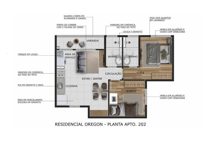 Apartamento, Havaí, 2 Quartos, 1 Vaga, 1 Suíte