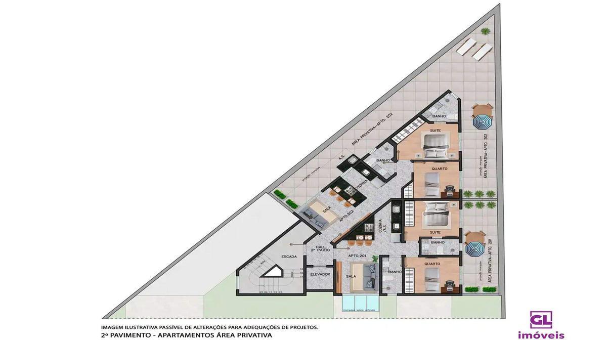 Apartamento, Funcionários, 2 Quartos, 1 Vaga