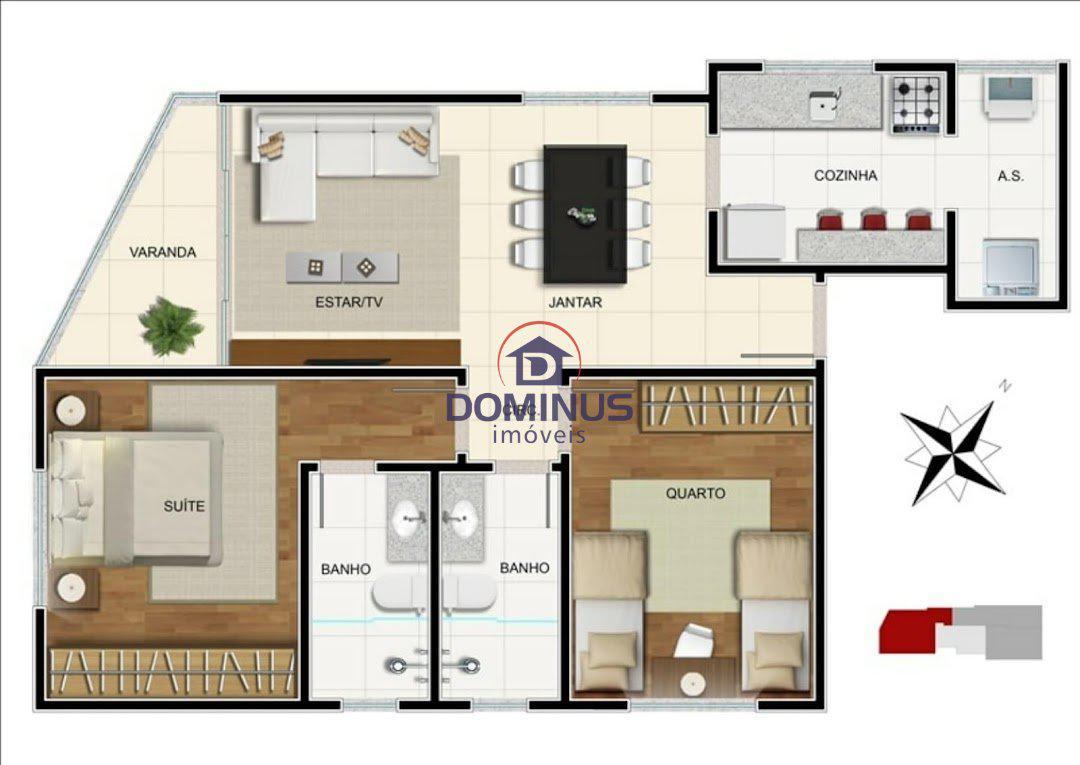 Apartamento, Funcionários, 2 Quartos, 2 Vagas, 1 Suíte