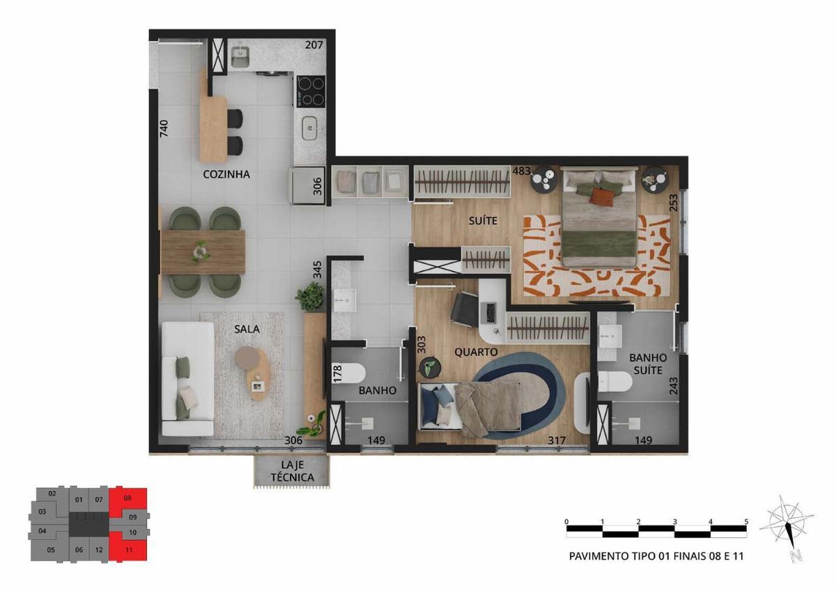 Apartamento, Funcionários, 1 Quarto, 1 Vaga