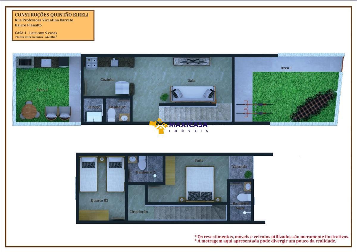 Casa, Planalto, 2 Quartos, 1 Vaga, 1 Suíte