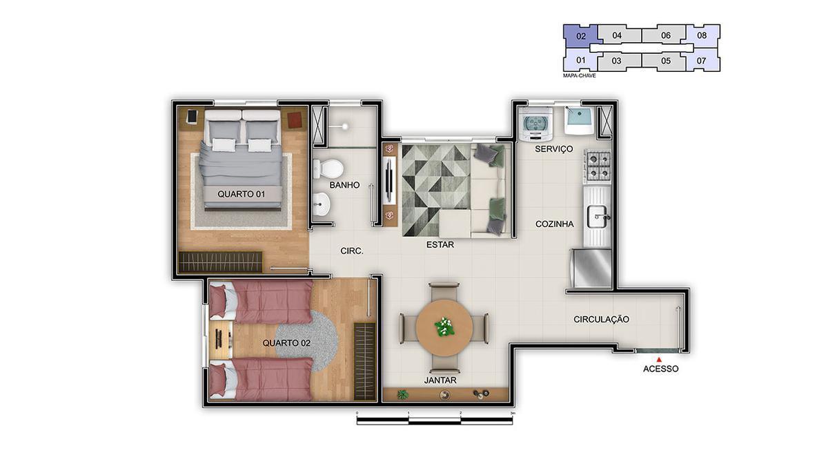 Apartamento, Palmeiras, 2 Quartos, 1 Vaga