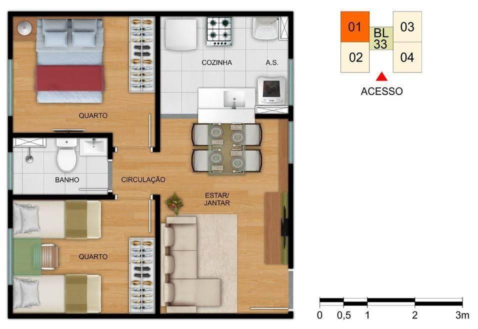 Apartamento, Urca (justinópolis), 2 Quartos, 1 Vaga