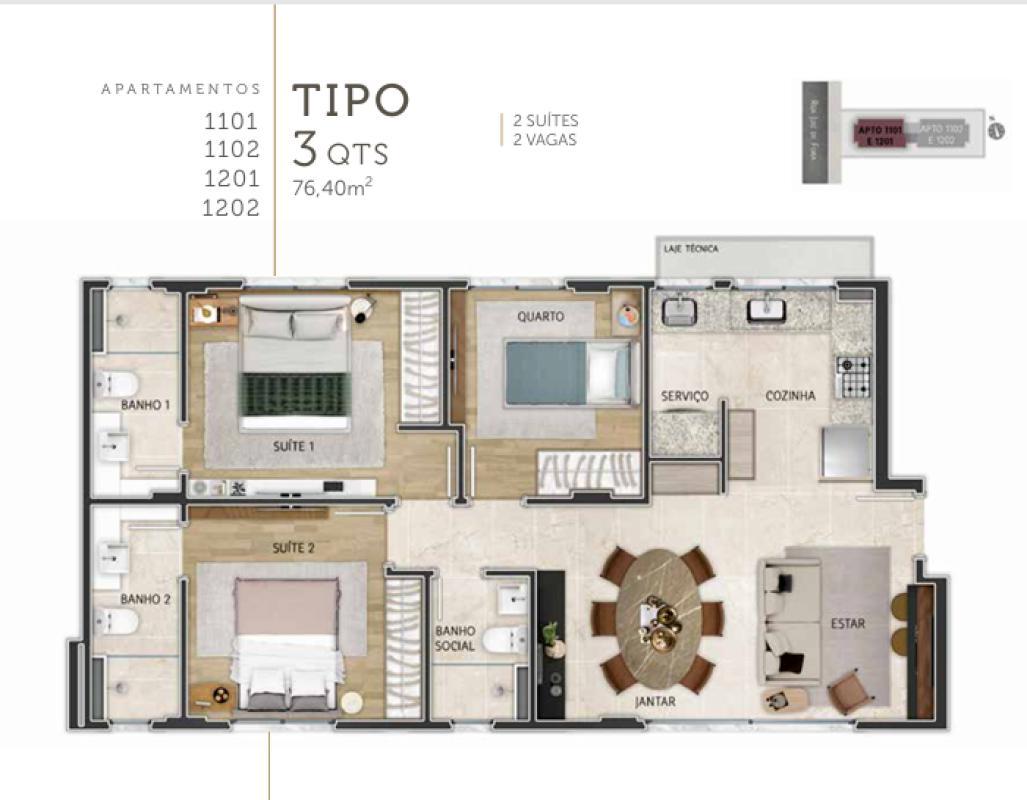 Apartamento, Santo Agostinho, 3 Quartos, 2 Vagas