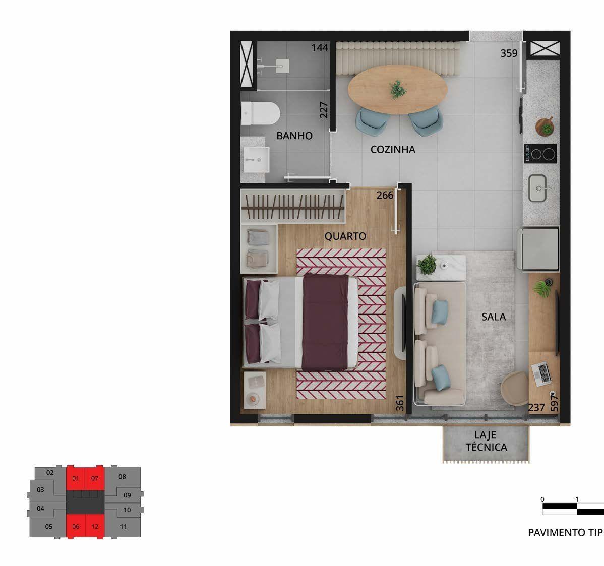 Apartamento, Funcionários, 1 Quarto, 1 Vaga