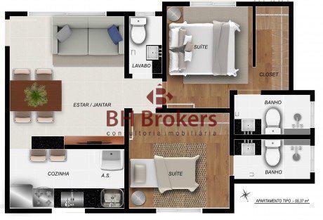 Apartamento, Santa Efigênia, 2 Quartos, 2 Vagas, 2 Suítes