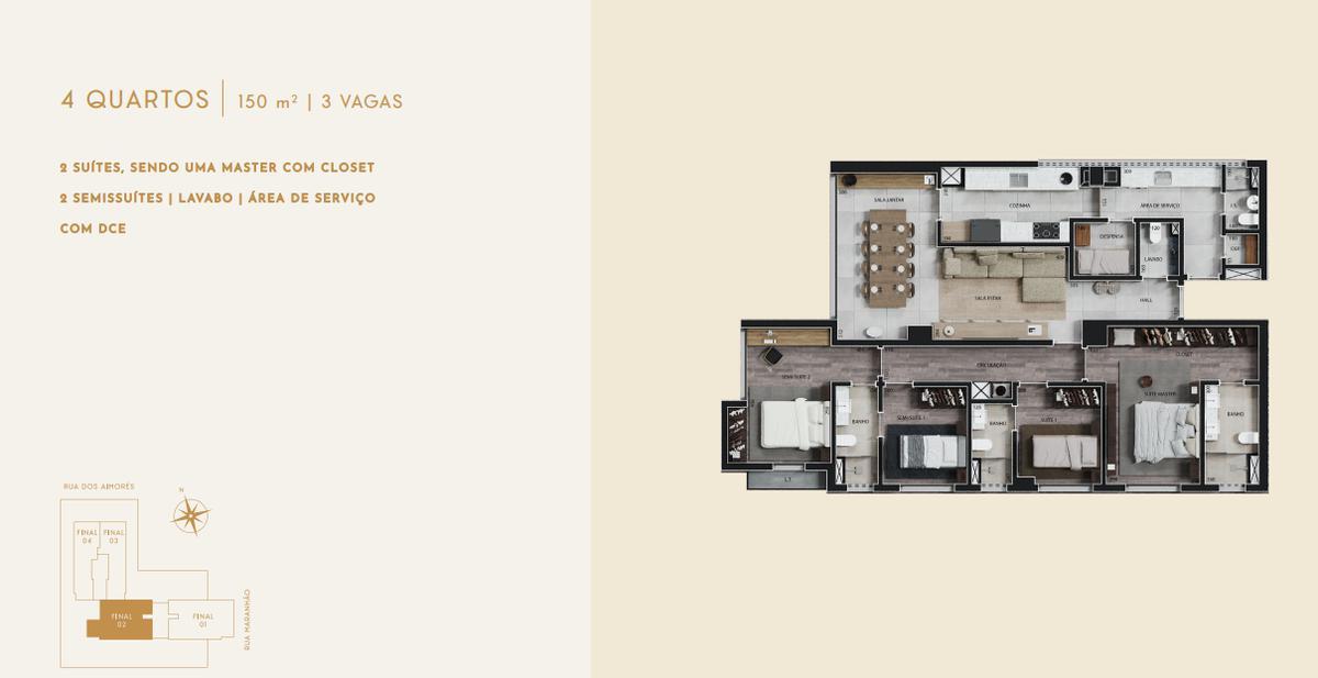 Apartamento, Funcionários, 4 Quartos, 3 Vagas, 2 Suítes