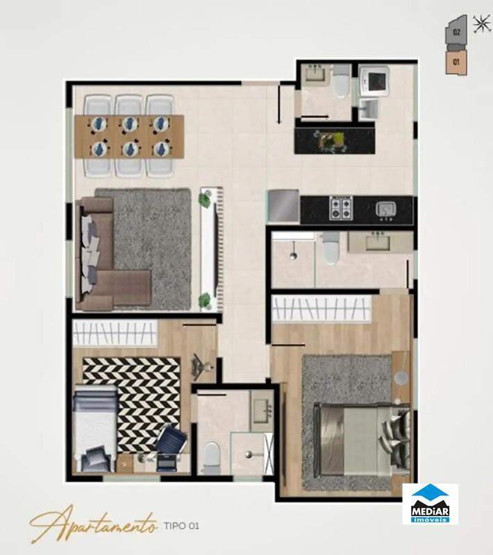 Apartamento, Vila Paris, 2 Quartos, 2 Vagas, 1 Suíte