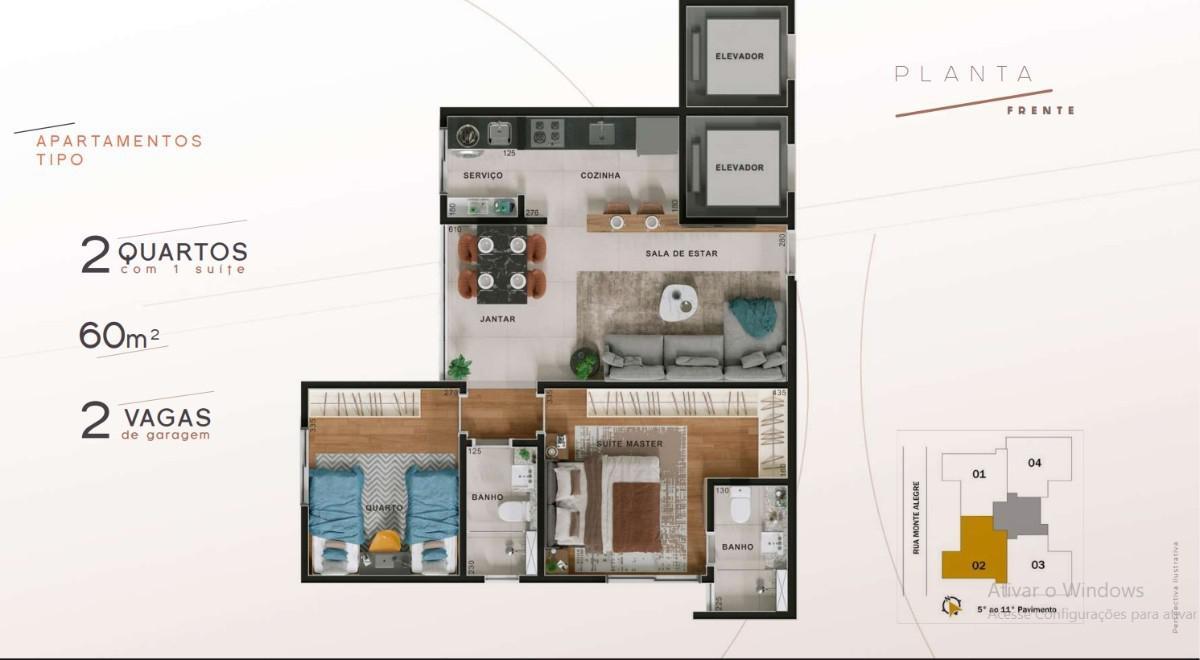 Apartamento, Serra, 2 Quartos, 2 Vagas, 1 Suíte